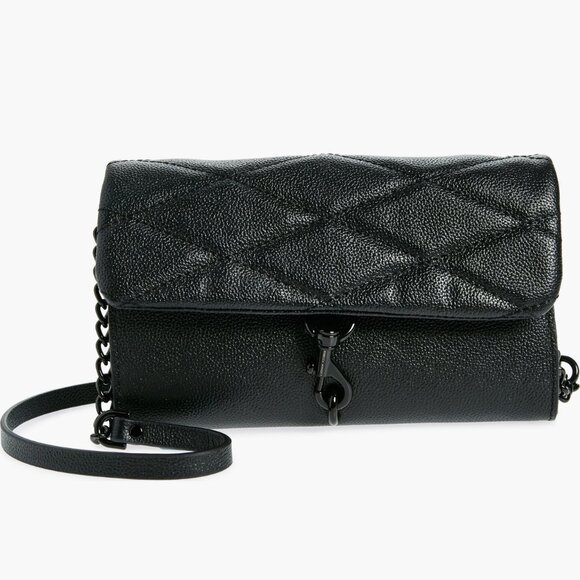 Rebecca Minkoff Edie Black Leather Wallet on a Chain Crossbody Bag - Picture 1 of 16